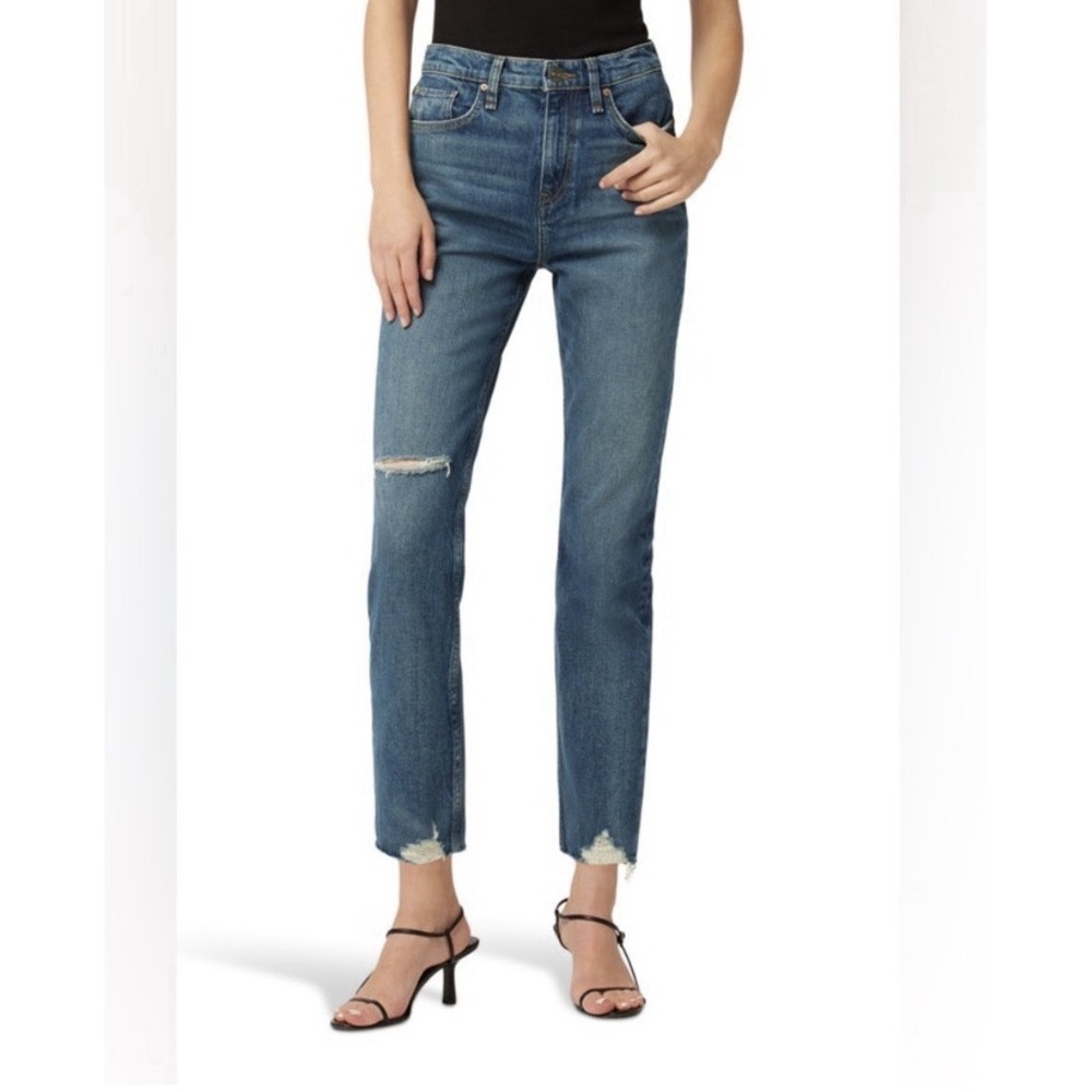 Hudson Jeans Holly High Rise Straight Crop Raw Hem Boarder Dark Wash Size 33